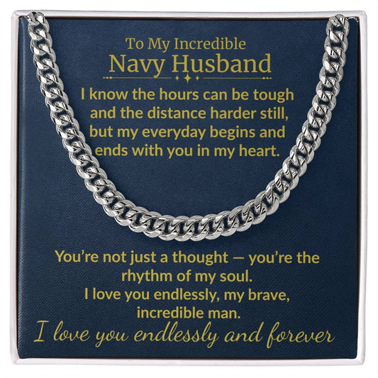 Navy Husband - "My Incredible Man" Cuban Link Chain